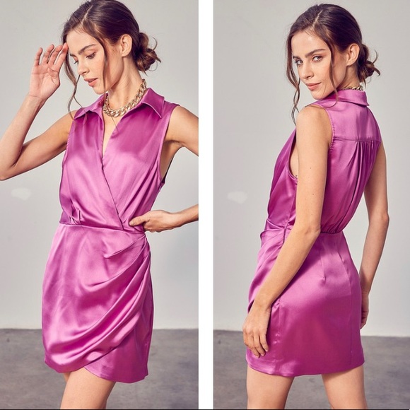 Purple Collar Wrap Mini Dress - Picture 3 of 4